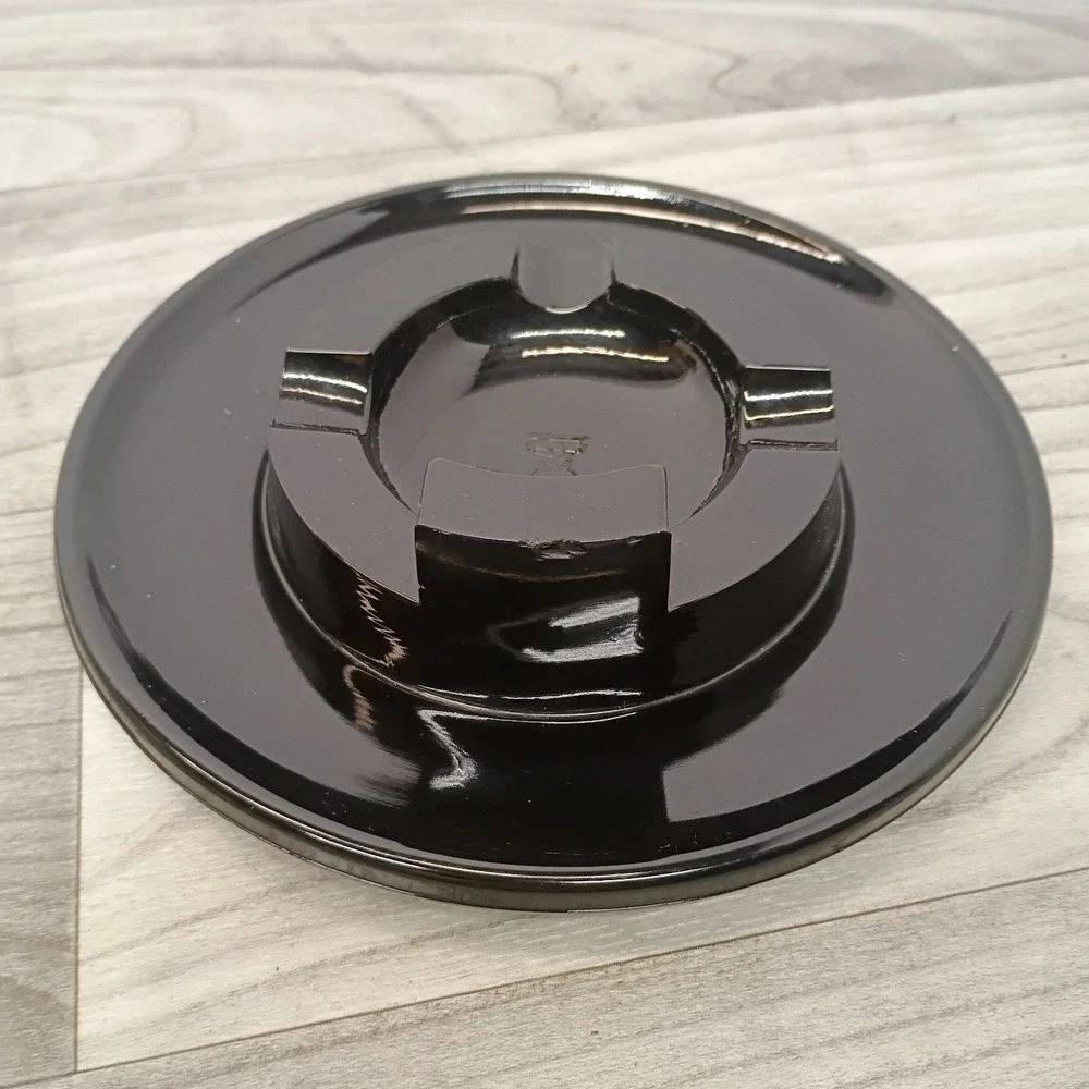 Vintage Black Amethyst Glass Round Ashtray w/3 Cigarette Rests